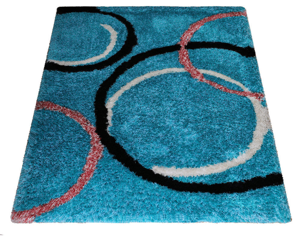 Hand Tufted Shag Polyester Area Rug Geometric Turquoise K00021, [Rectangle] 8'x10'