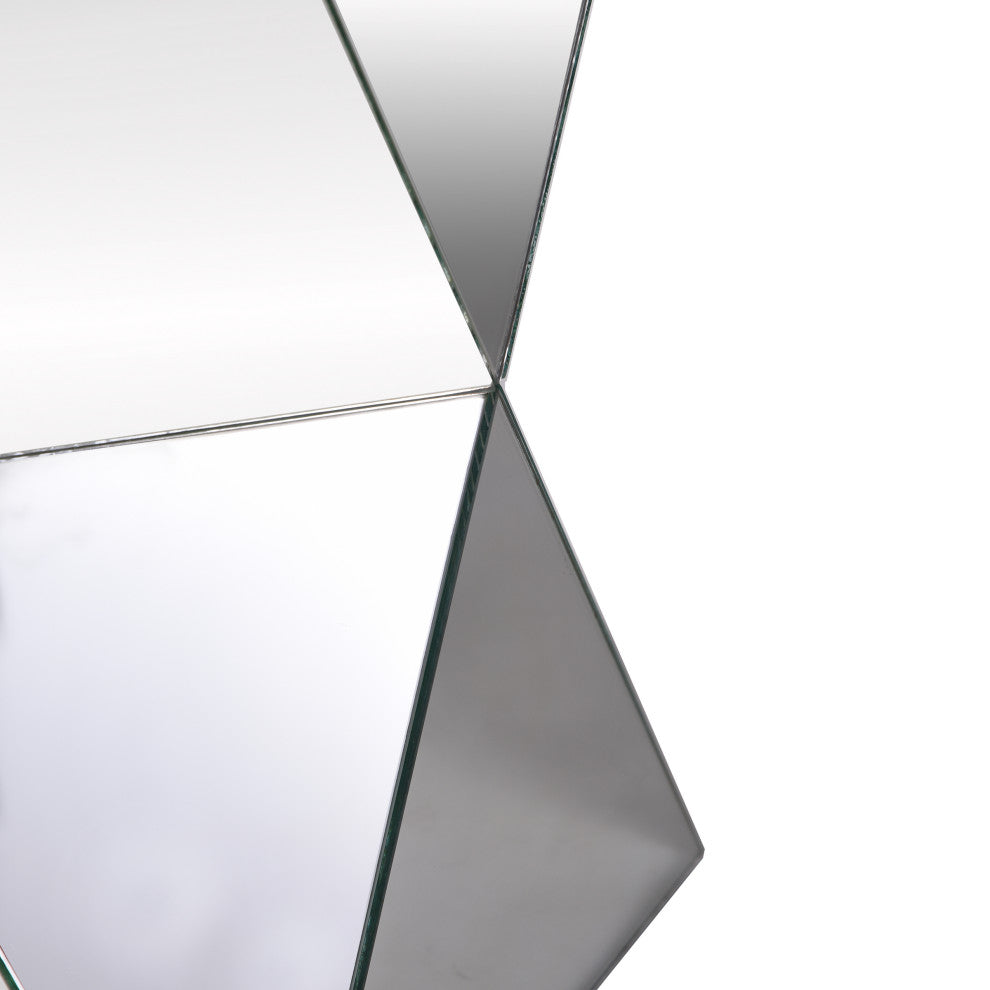 Pedestal table crafted in triangular mirror