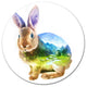 Rabbit Double Exposure Illustration, Animal Disc Metal Artwork, 11"