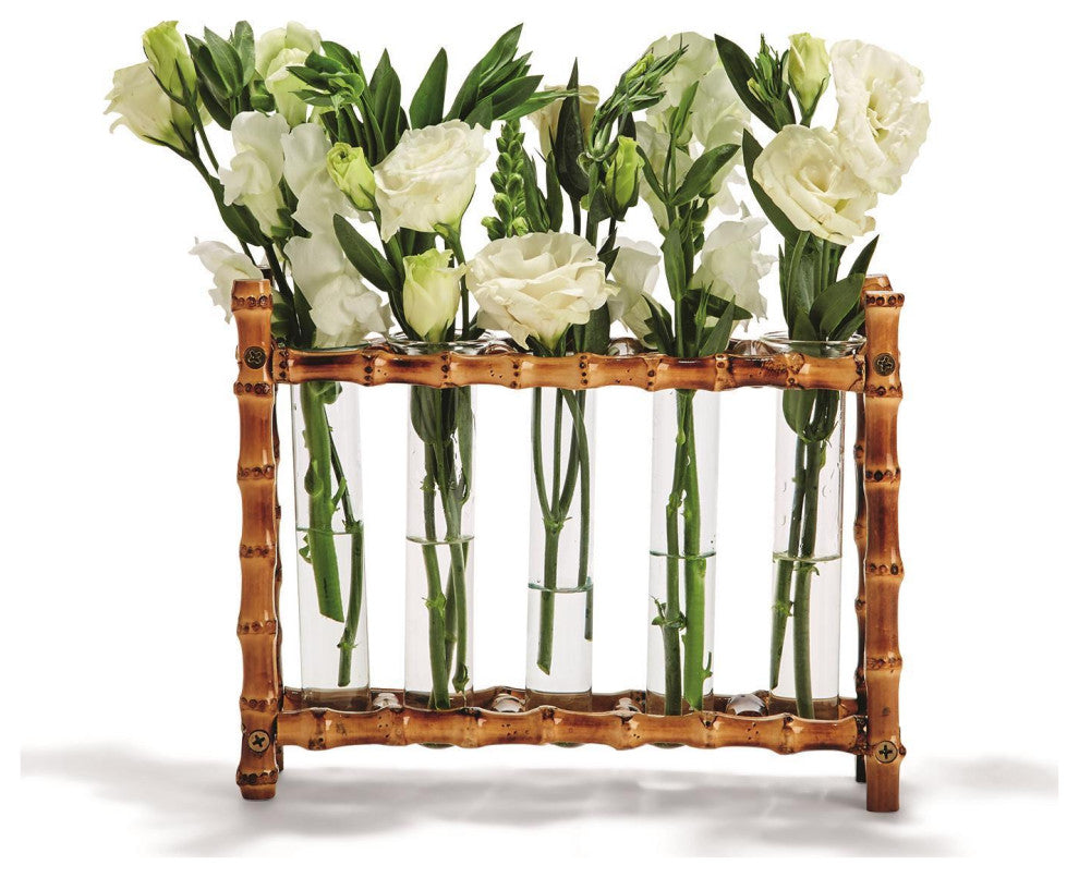 Two's Company Natural Bamboo Vase Includes 5 Glass Tubes, WTR006