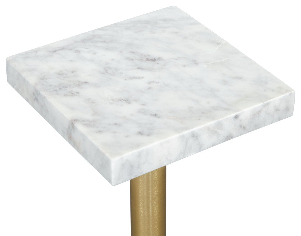 Sofa Side Table, Square, Artificial Marble, Iron Metal, White, Gold, Lounge