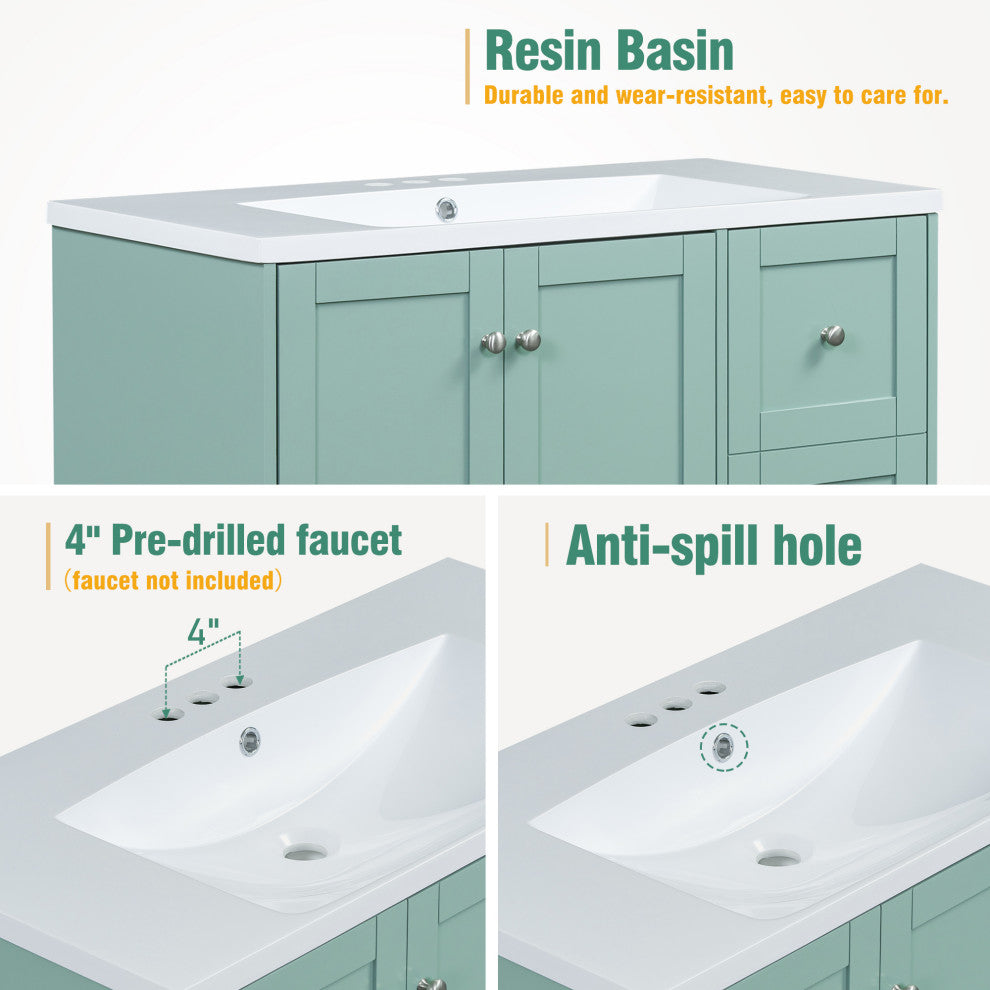 36" Freestanding Bath Vanity Set, Integrated Resin Sink, Green