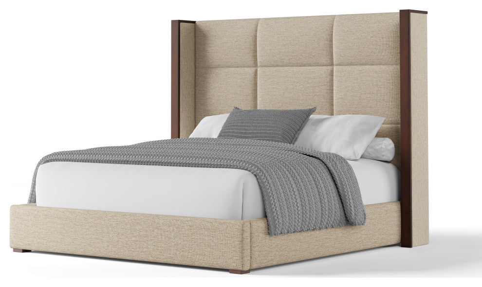 Nativa Interiors Irenne Square Tufted Bed, Flax, King, Medium 67"