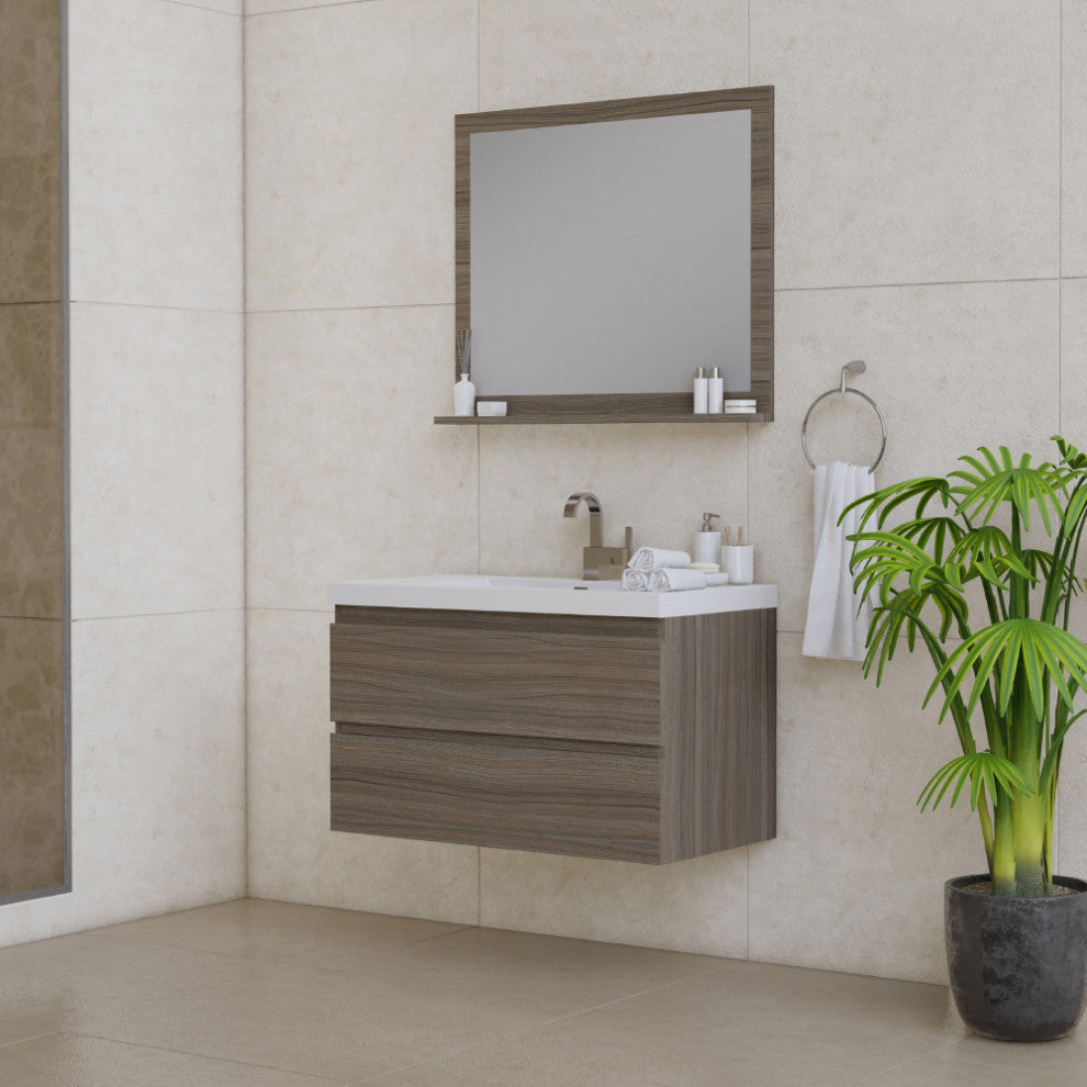 Paterno 36" Wall Mounted Bathroom Vanity, Gray