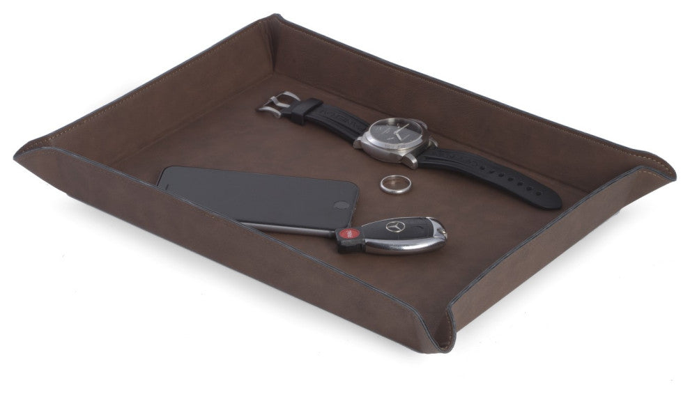 Large Rectangular Valet, Rustic Brown Leatherette