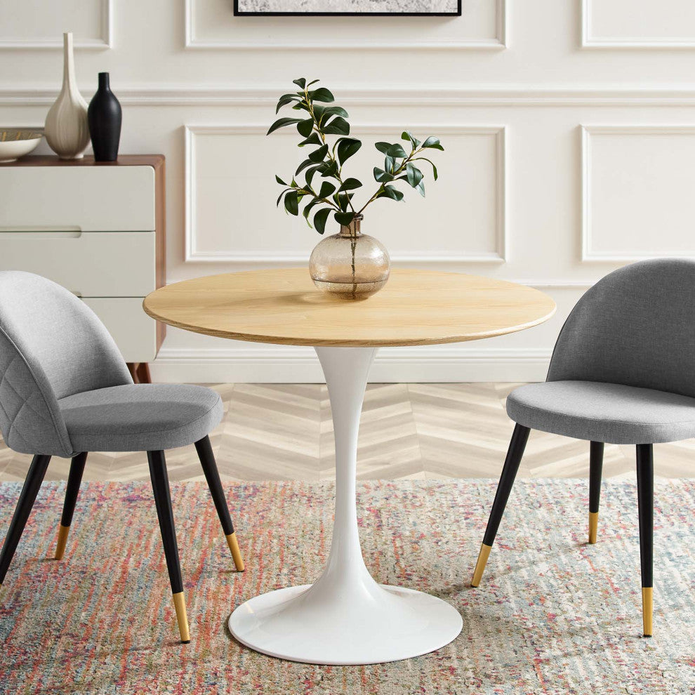 36" Dining Table, Round, Natural Brown White, Metal, Modern, Hospitality