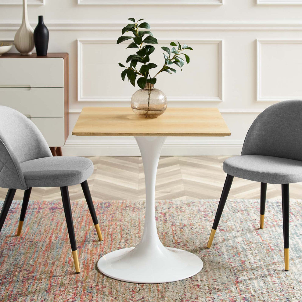 28" Dining Table, Square, Natural Brown White, Metal, Modern, Hospitality