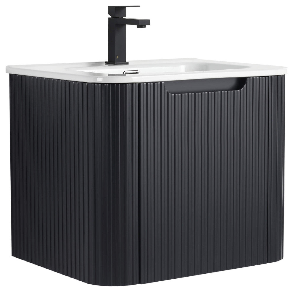 Caskvalley Bath Vanity, Straight Fluted Design Sink Included, Carbon Black, 24"