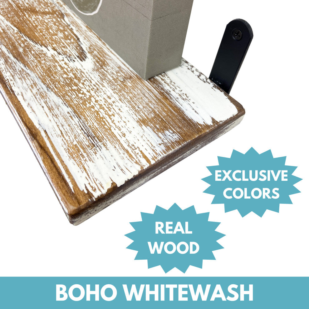 Barn Walls Floating Shelves - Set of 4, Boho Whitewash