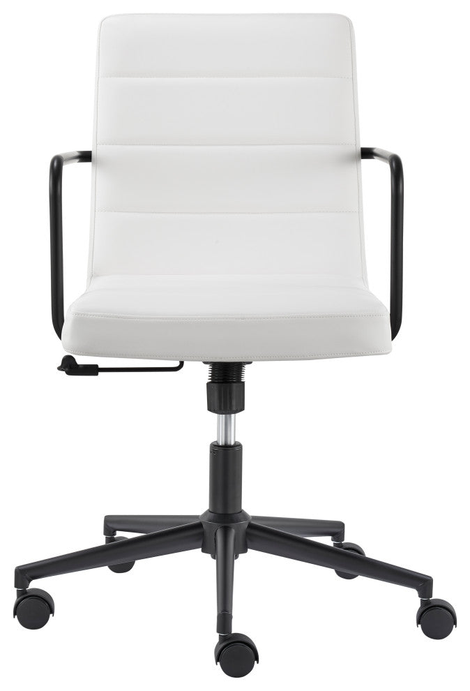 Leander Low Back Office Chair, White With Matte Black Armrests/Base