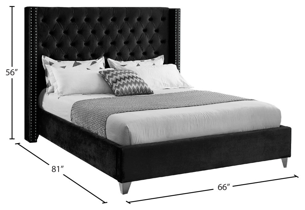 Ames Velvet Bed, Black, Full