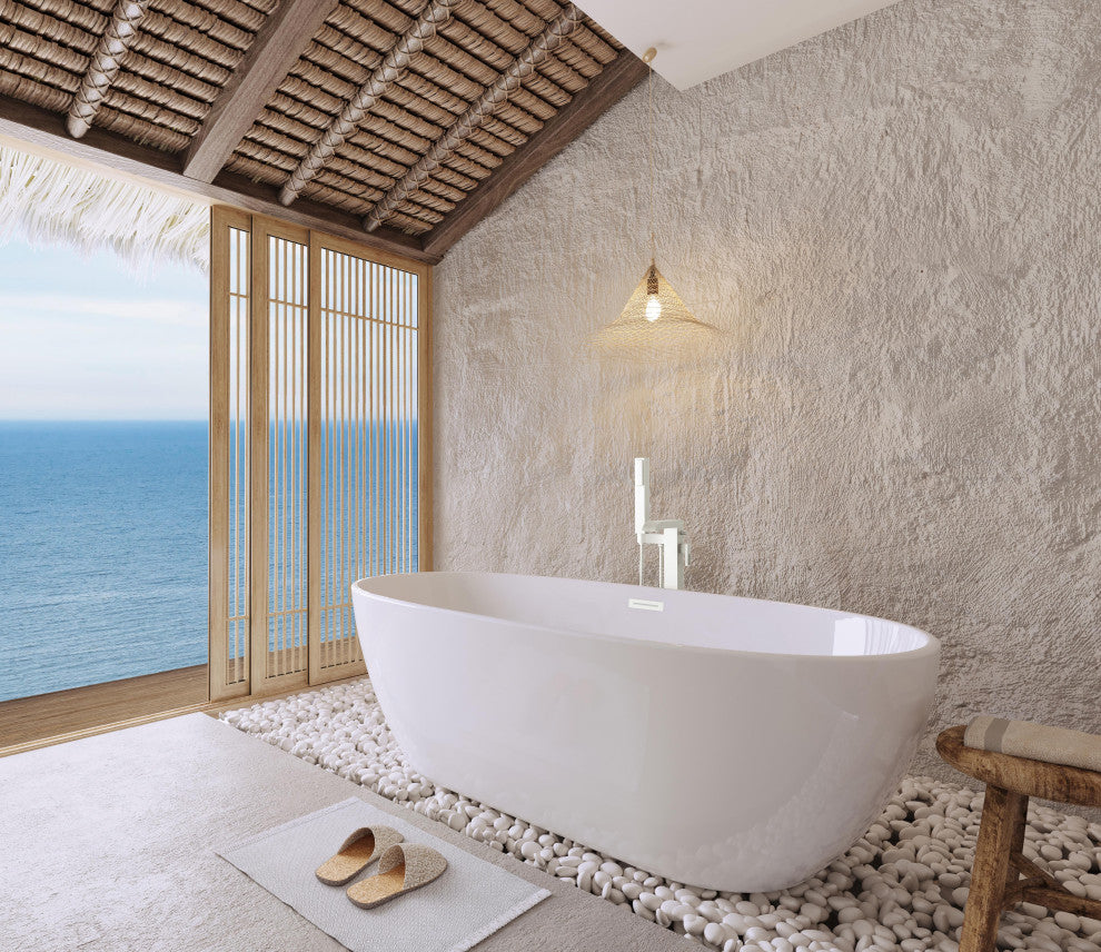 Aaron 67" Soaking Bathtub, Glossy White With Polished White Trim