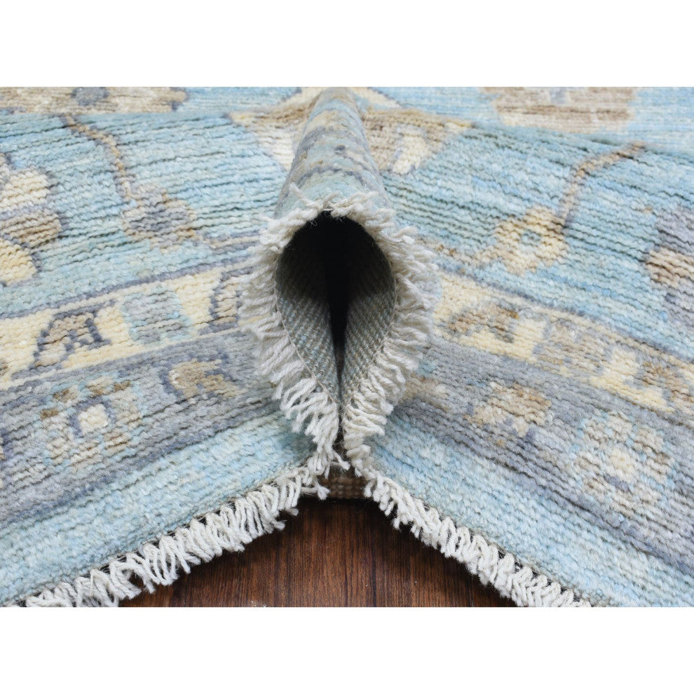 Light Blue Soft and Shiny Wool Hand Knotted Afghan Angora Oushak Rug, 9'2"x12'