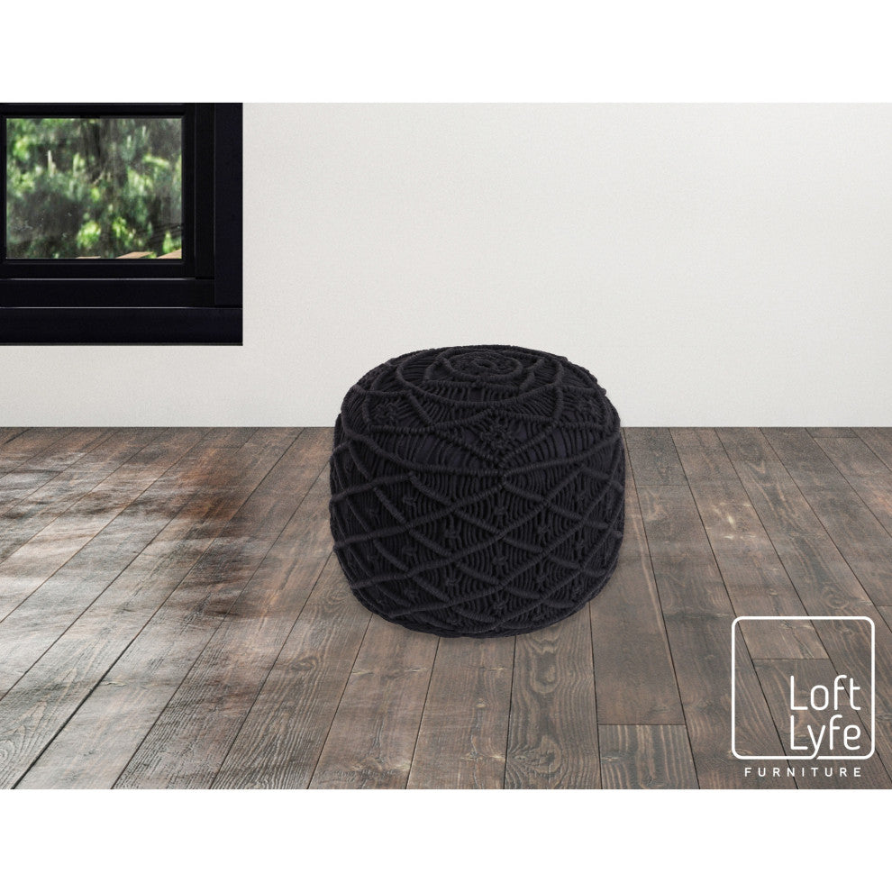 Loft Lyfe Sariya Ottoman, Hand Knitted, Cotton Yarn, Black