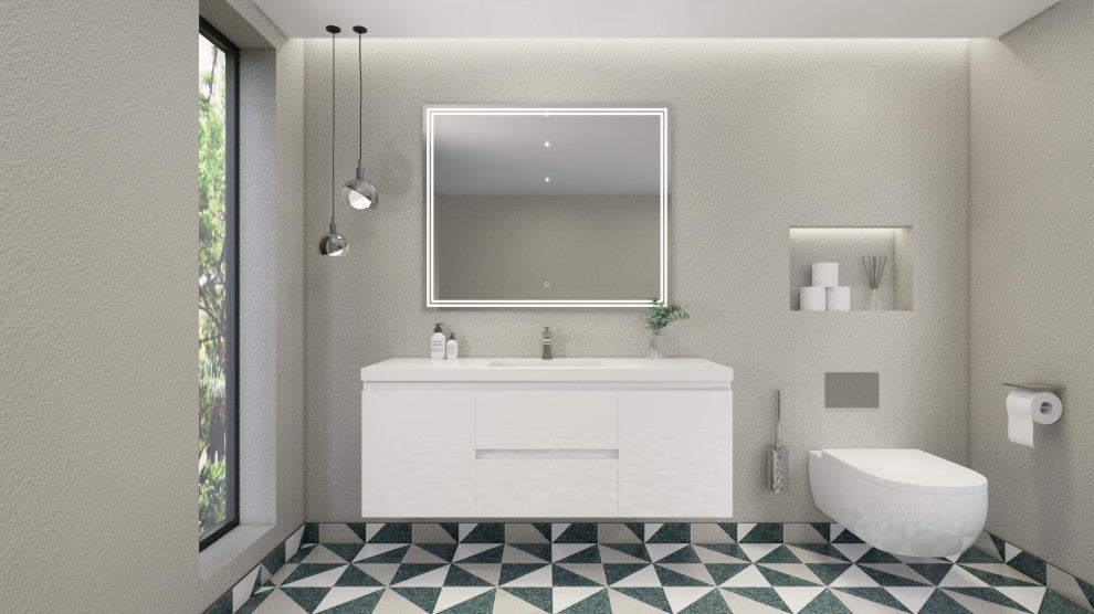 Belli 60" Single Sink Wall Mount Single Vanity, High Gloss White, Glossy White Top