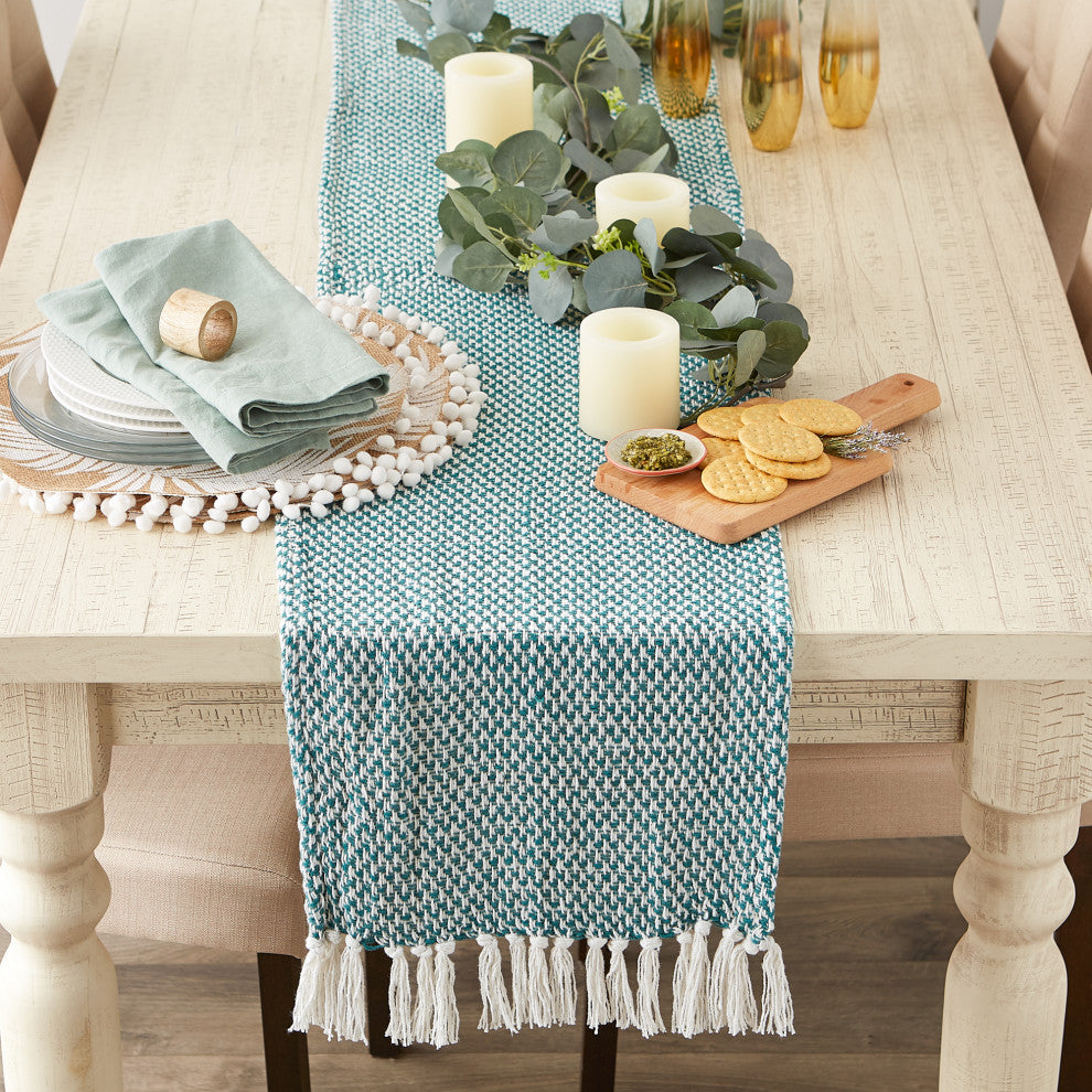 Teal Woven Table Runner 15x72