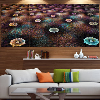 Brown Flowers on Alien Planet, Floral Canvas Art Print, 83"x32", 7 Panels