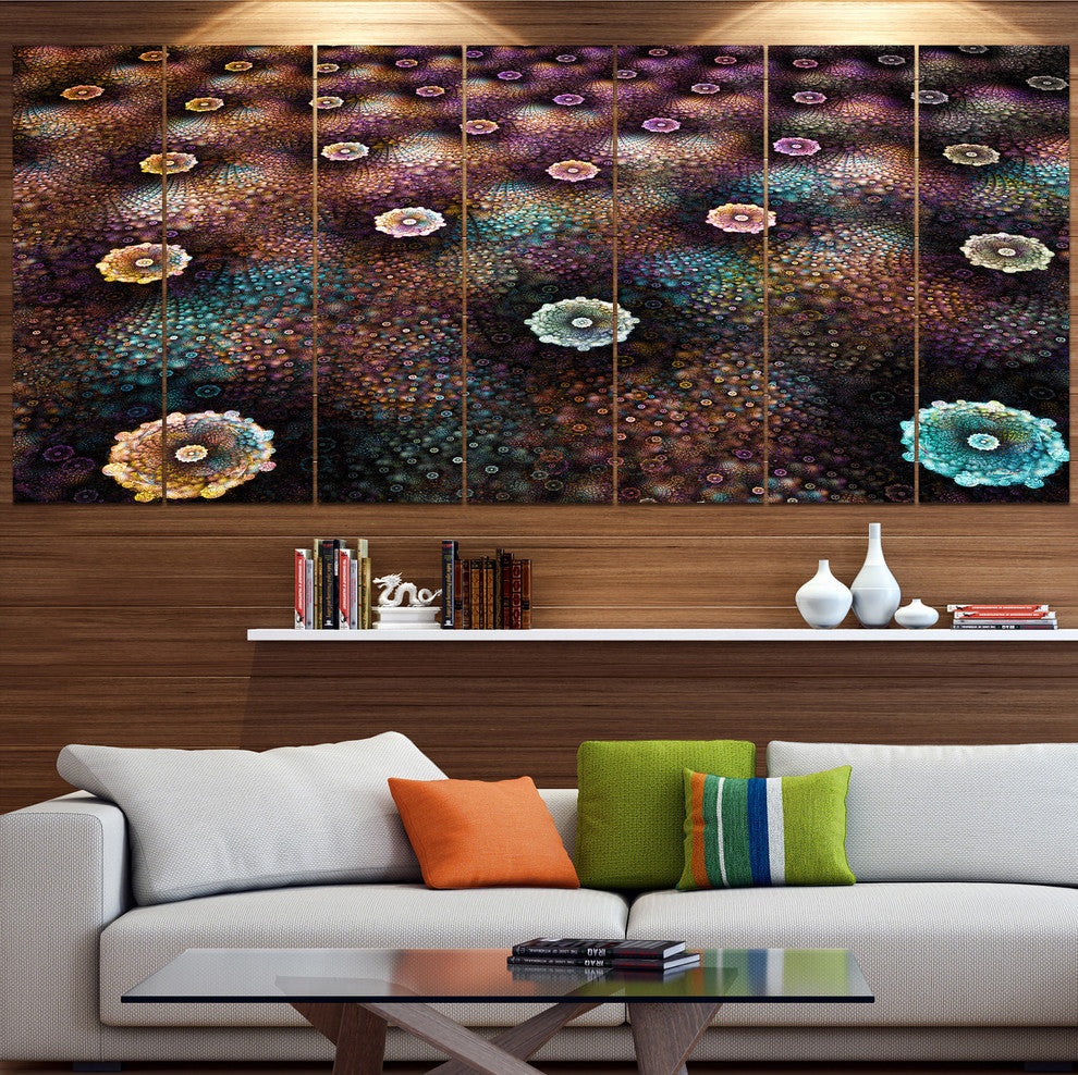 Brown Flowers on Alien Planet, Floral Canvas Art Print, 83"x32", 7 Panels