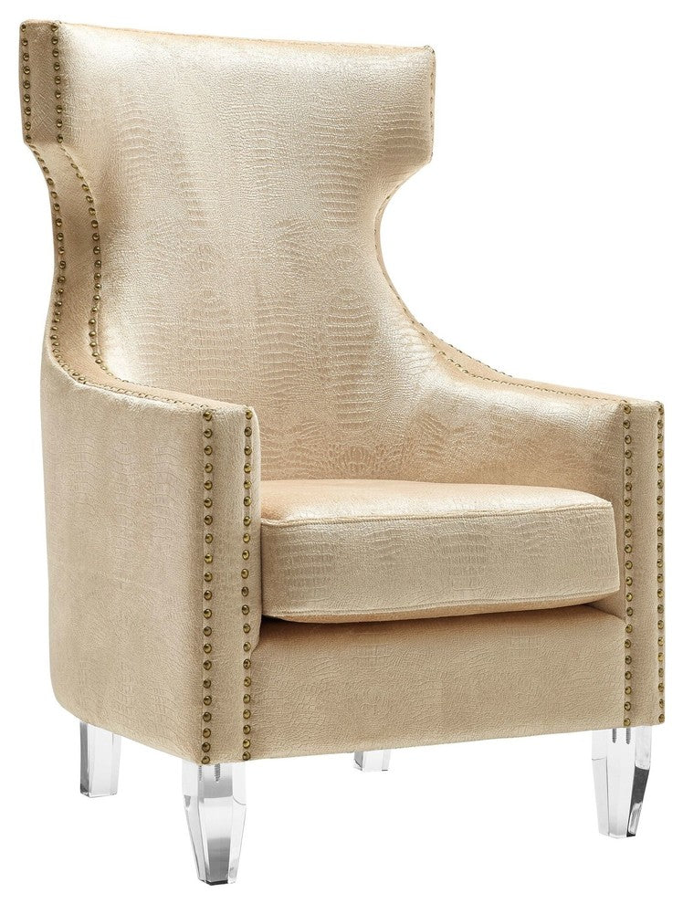TOV Furniture Gramercy Gold Croc Velvet Wing Chair