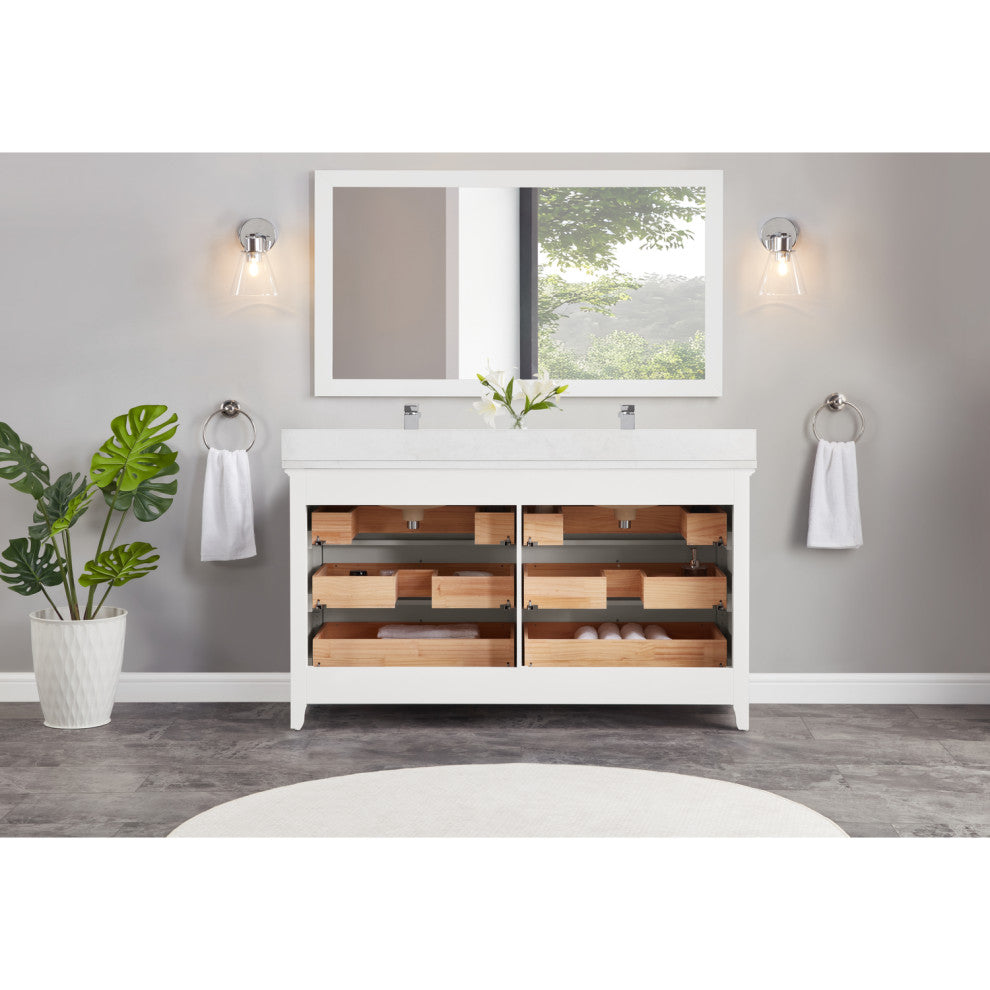 Legion Furniture WS2512 Series Bathroom Sink Vanity, White, 60", Artificial Stone Top, Double Sink