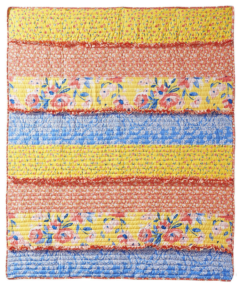 Benzara BM293444 Quilted Ruffled Throw Blanket, Polyester Fill, Multicolor