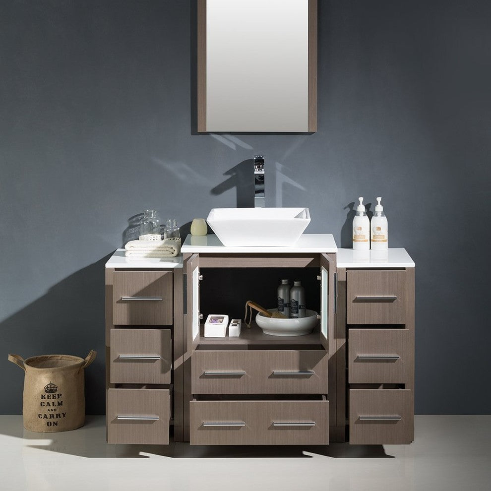 Torino 48" Gray Oak Modern Bathroom Vanity With 2 Side Cabinets, FFT3072CH