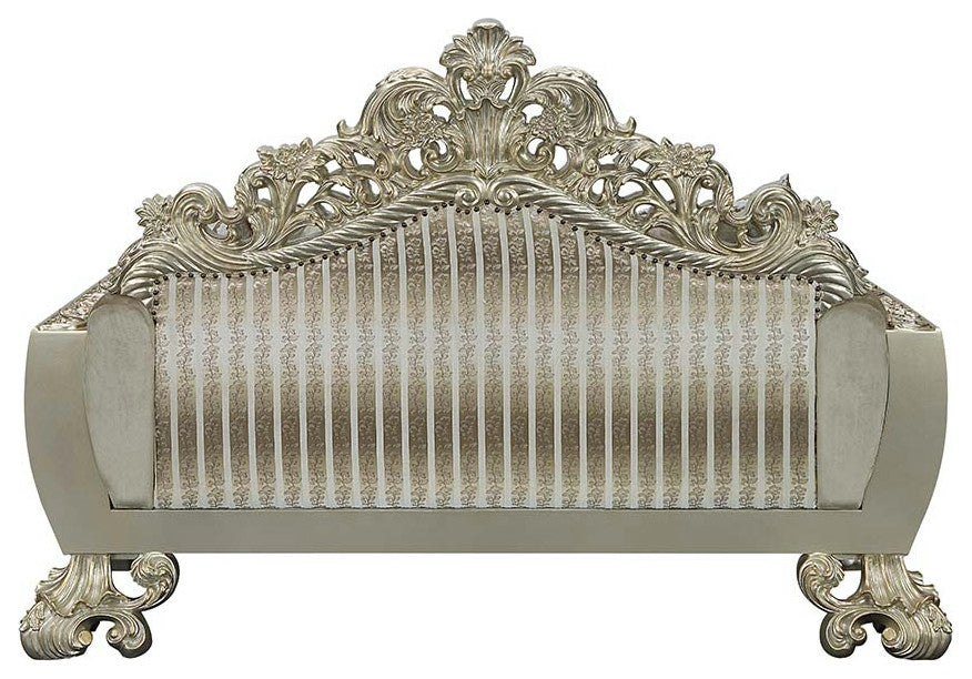Acme Sorina Loveseat With 5 Pillows Velvet Fabric and Antique Gold Finish