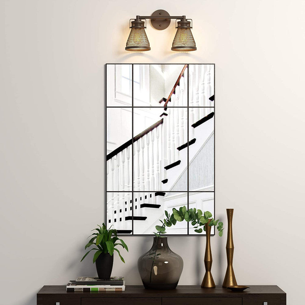 2 light farmhouse wall ight with bronze finish industrial mesh wall light