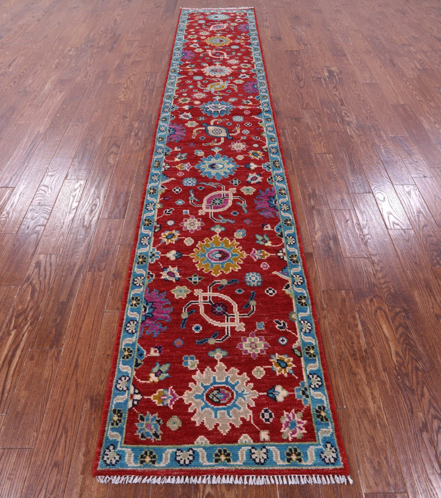 2' 7" X 14' 2" Runner Turkish Oushak Handmade Wool Rug - Q15925
