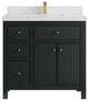 Sonoma 36 Center Sink Reeded Bath Vanity in Dark Forest Green 2" Empira White