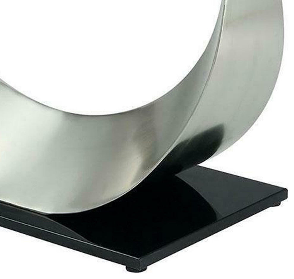 Benzara BM209533 Metal & Glass Dining Table With U Shape Base, Chrome & Black