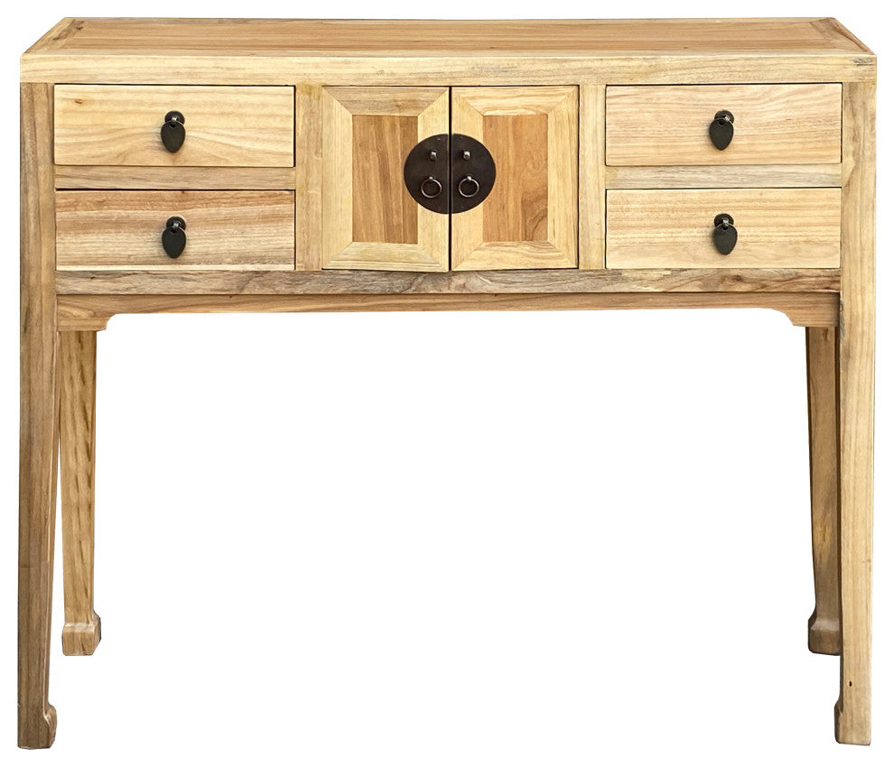 Chinese Oriental Natural Raw Wood Tan Drawers Slim Foyer Side Table Hcs7174