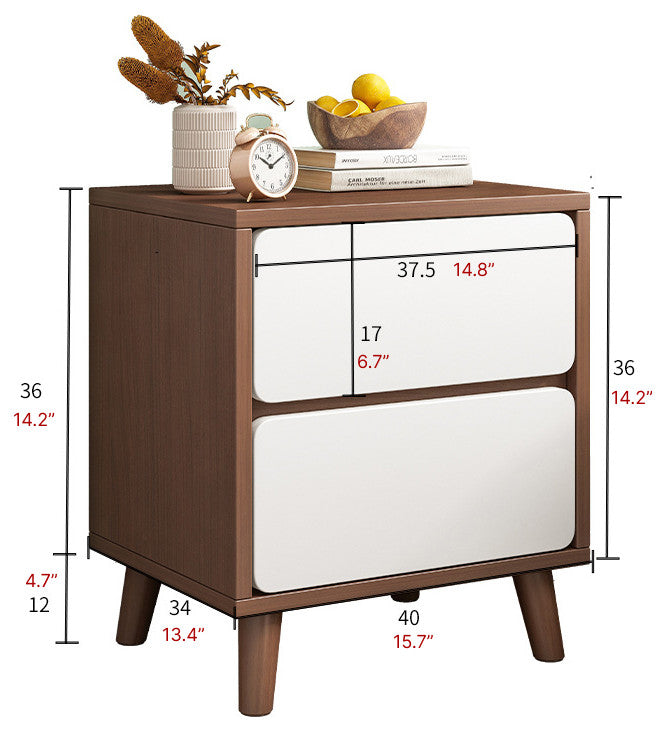 Nordic Wooden Bedside Table Of Drawers For Bedroom, Wood + White, 1 Drawer