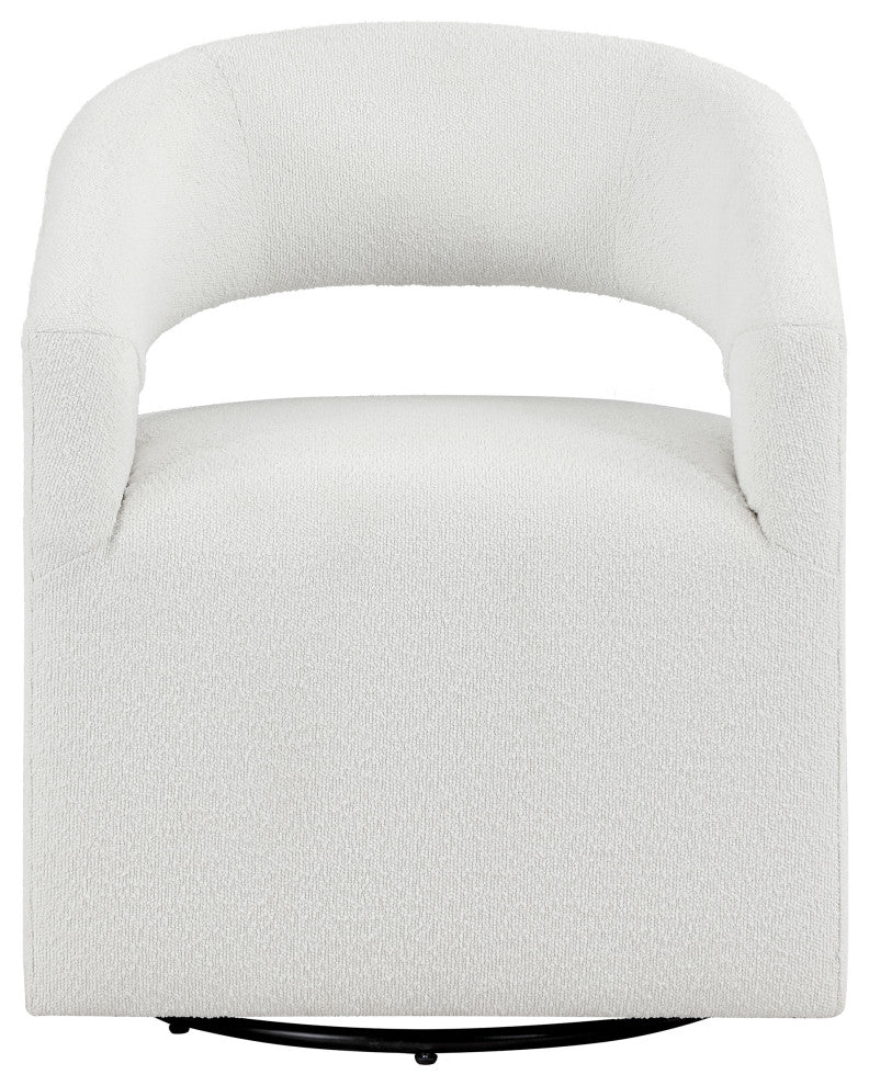 Mindy Boho Boucle Upholstered Swivel Accent Barrel Chair, White
