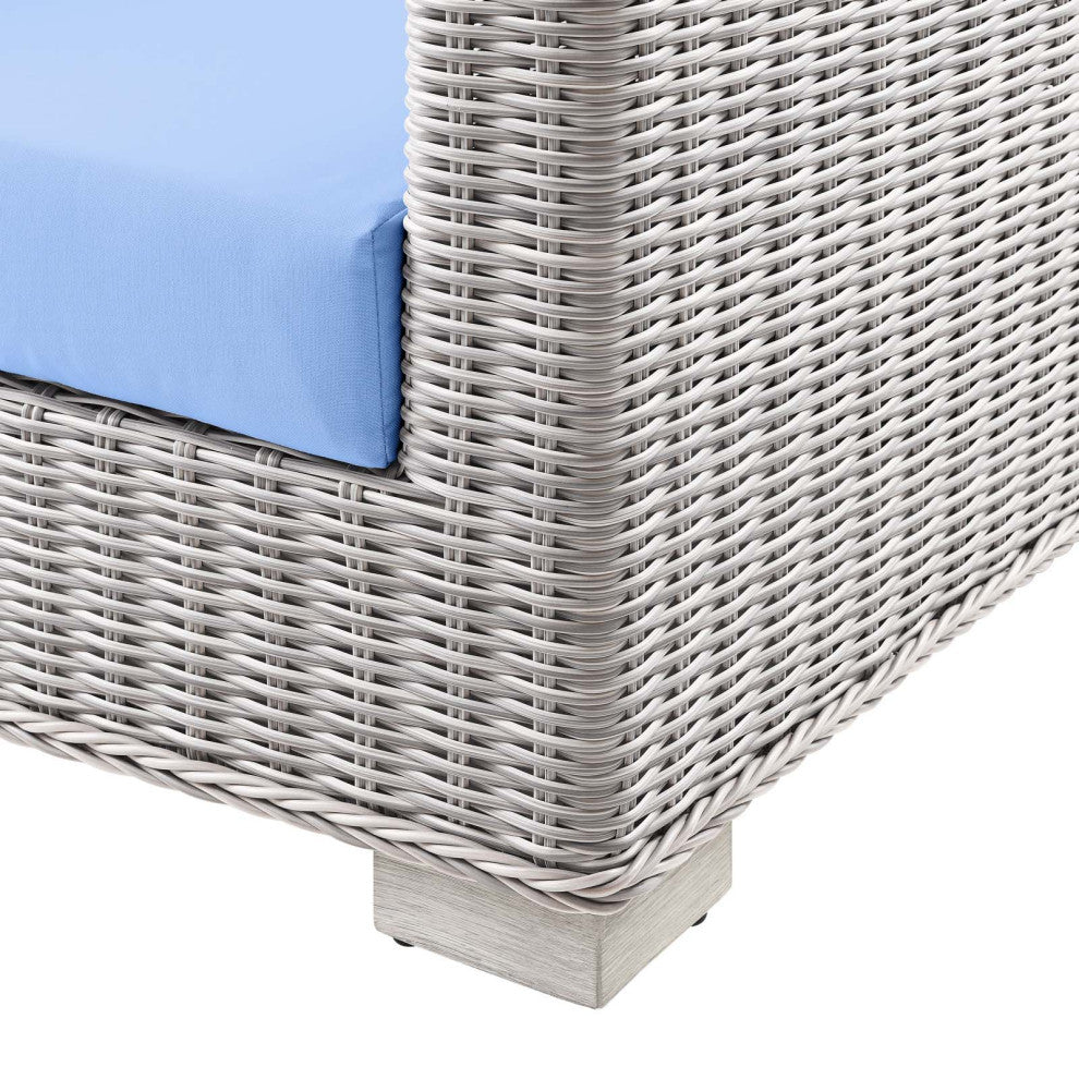Lounge Sectional Sofa Chair Table Set, Rattan, Wicker, Gray Blue, Outdoor