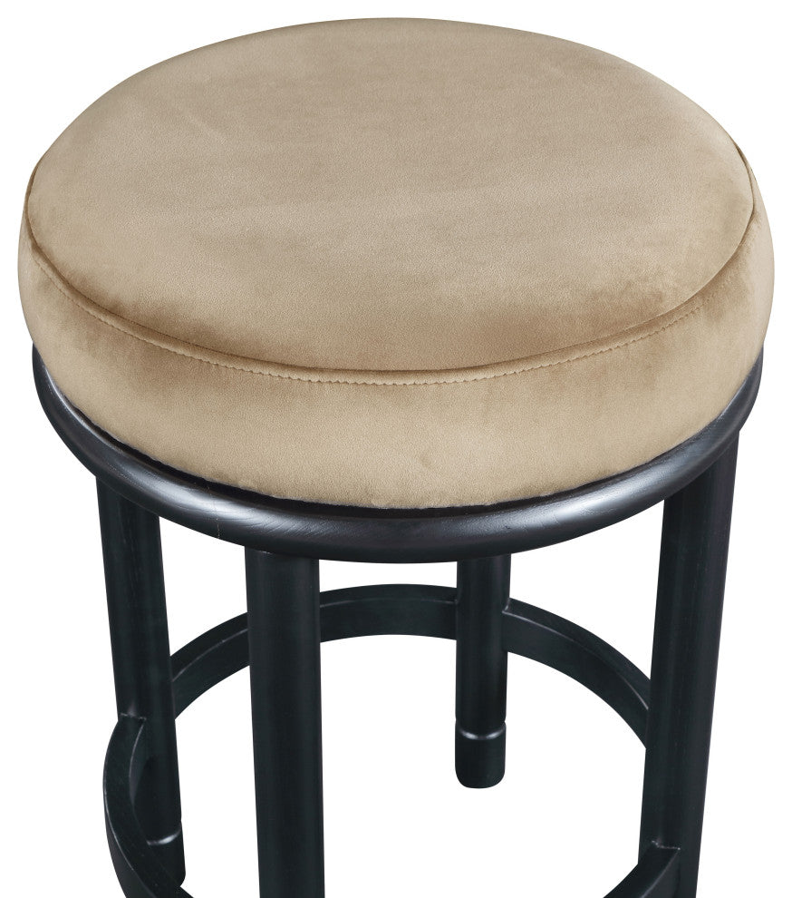 Monette Upholstered Bar and Counter Stool, Beige, Velvet, Black Finish