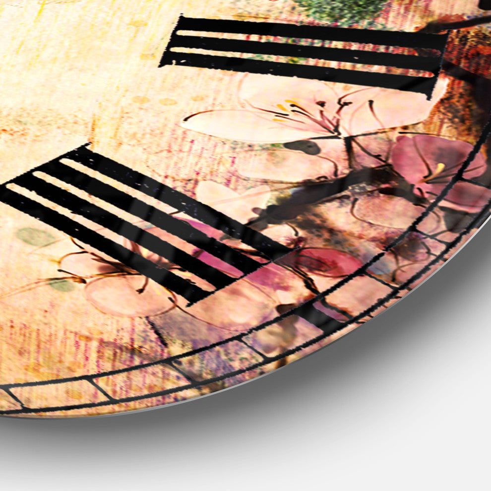 Pink Sakura On Blurred Background Floral Round Wall Clock, 36x36