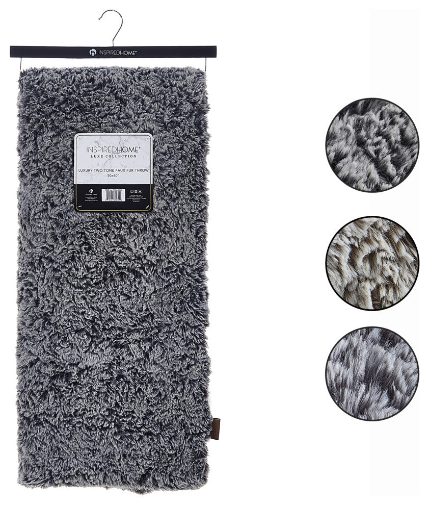 Inspired Home Lucius Throw Two Tone, Polyester 50"x60", Black