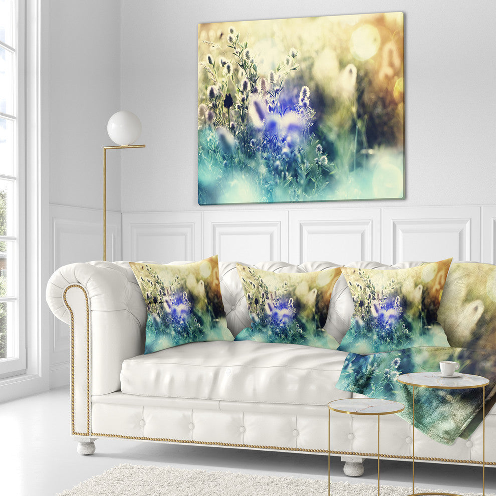 Blue Mountain Meadow Flowers Floral Throw Pillow, 18"x18"