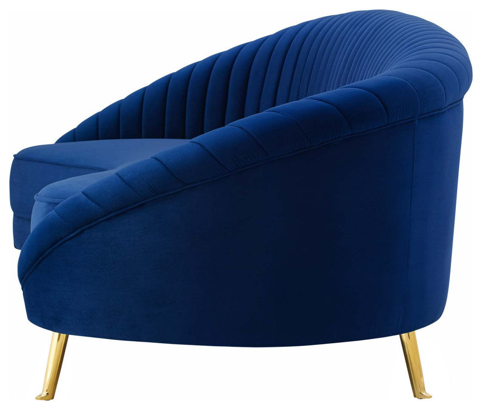 Tufted Sofa, Velvet, Blue Navy, Modern, Living Lounge Hotel Lobby Hospitality