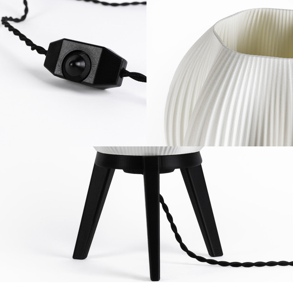 Wavy 16.5" Plant-Base PLA Dimmable LED Table Lamp, White/Black