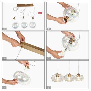 LNC Chrysaorican 3-Light Modern Iridescent Globe Glass Kitchen Island Light