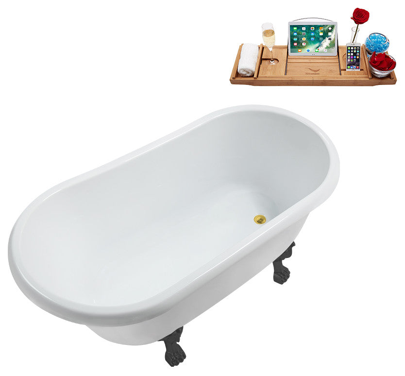 57'' Streamline N375BGM-IN-GLD Soaking Clawfoot Tub and Tray with Internal Drain