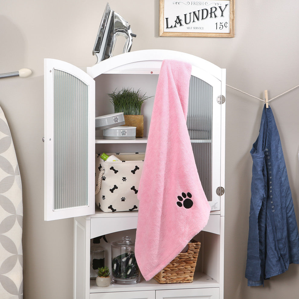 Pink Embroidered Paw Pet Towel
