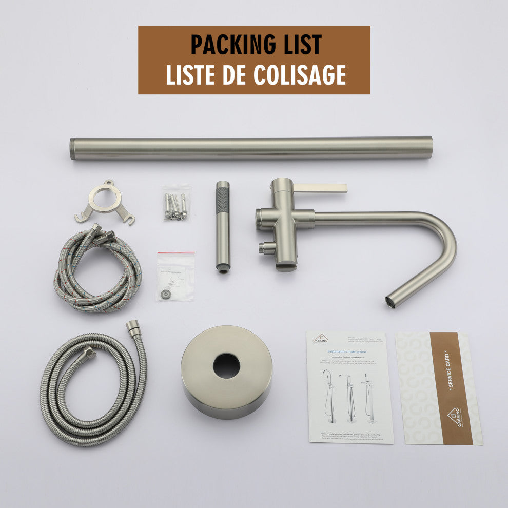 Freestanding Single-Handle Bathtub Faucet with Hand Shower, Brushed Nickel