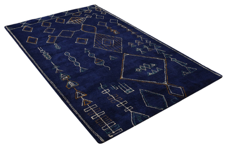 HAND KNOTTED LOOM SILK ECO-FRIENDLY RUGS-5'x8',Rectangle,Blue White,Geometric