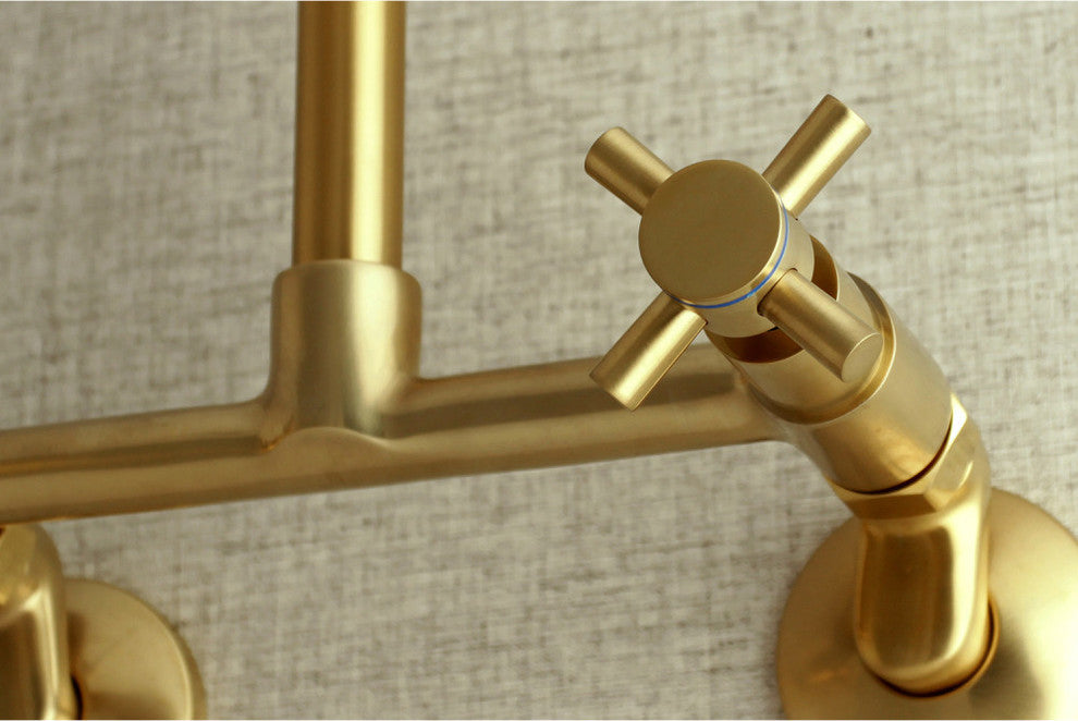 Kingston Brass 8" Adjustable Center Wall Mount Kitchen Faucet, Brushed Brass