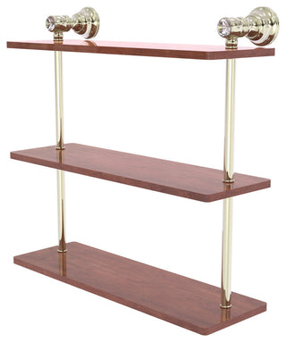 Allied Brass Carolina Crystal 16" Triple Wood Shelf, Polished Nickel