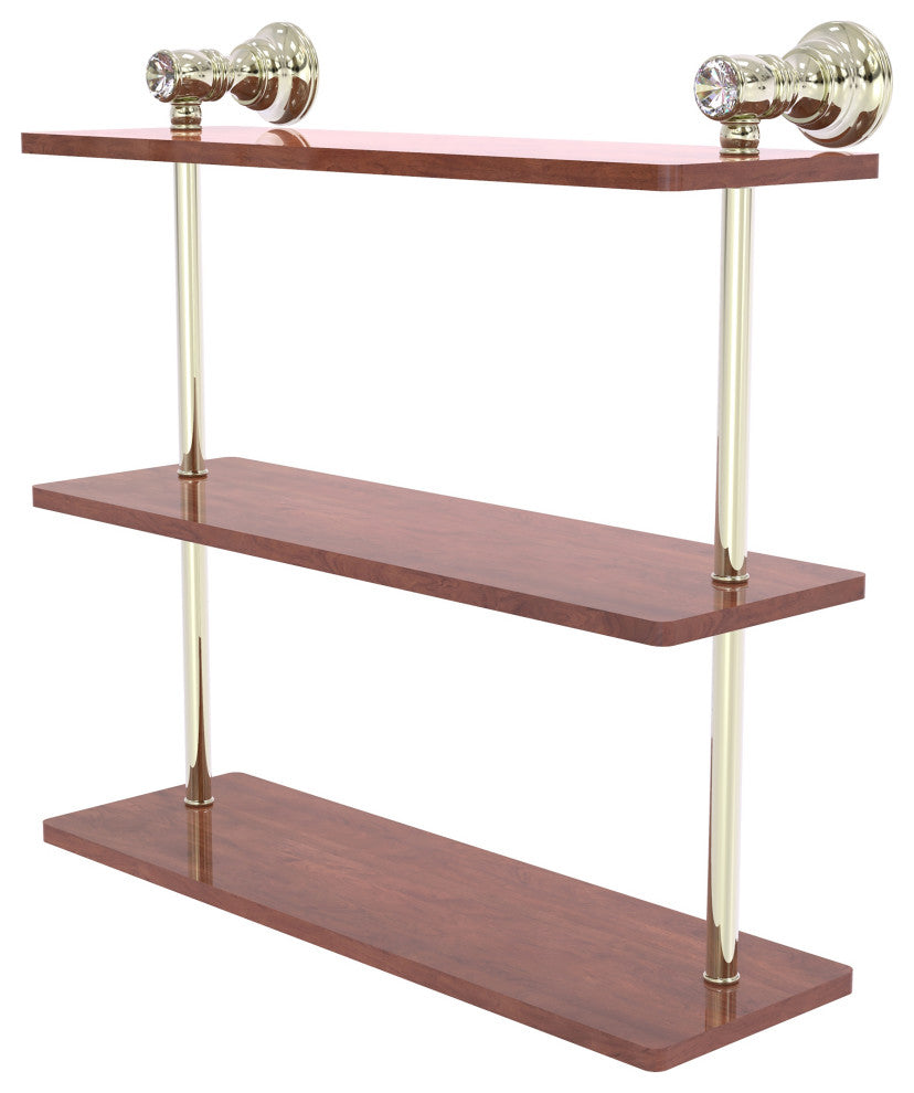 Allied Brass Carolina Crystal 16" Triple Wood Shelf, Polished Nickel