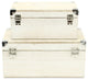 Set of 2 White Wash Wood Box With Bronze Corner Accent